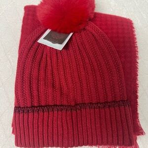 Red Knit Beanie and Scarf Set